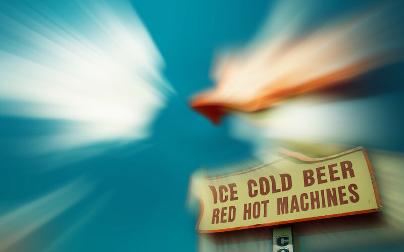 Ice cold beer sign with motion blur