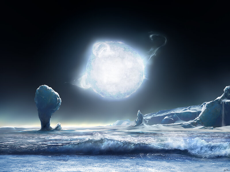 Ice-covered Alien Landscape — Blue, Dramatic, Night, Digital Art, Icebergs