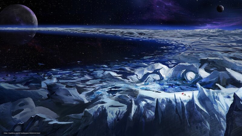 Ice-covered Alien Landscape — Blue, Dramatic, Night