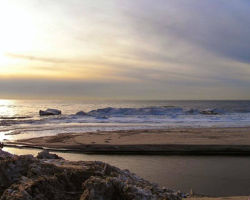 Ice-covered Beach at Sunset