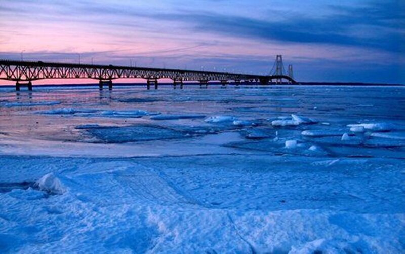 Ice-covered Bridge at Dusk