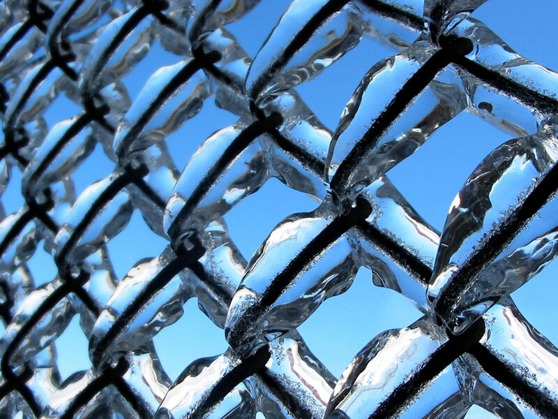 Ice-covered Chain-link Fence — Blue