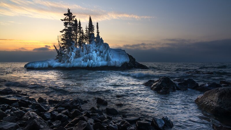 Ice-covered Island with Trees