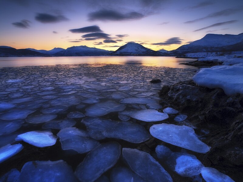 Ice-covered Lake at Dusk
