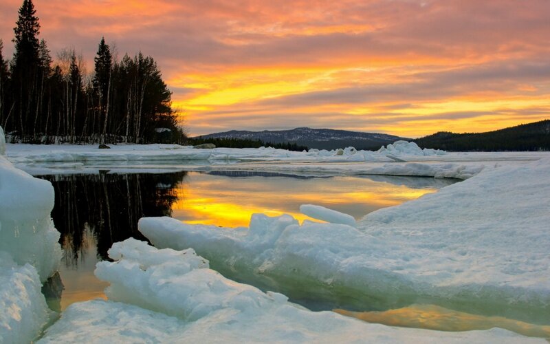 Ice-covered Lake at Sunset — Orange