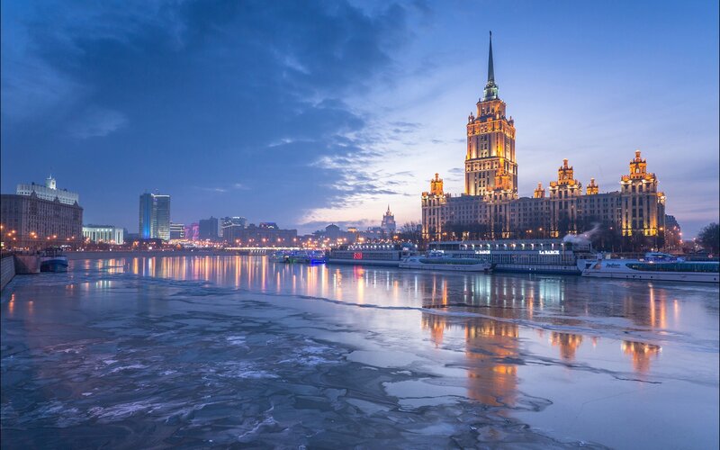 Ice-covered River at Dusk — Blue