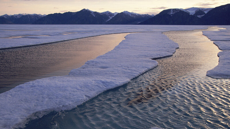Ice-covered River — White, Serene, Sunset, Photograph