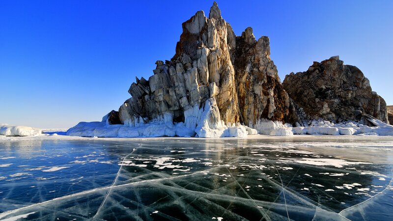 Ice-covered Rock Formation — Blue, Dramatic