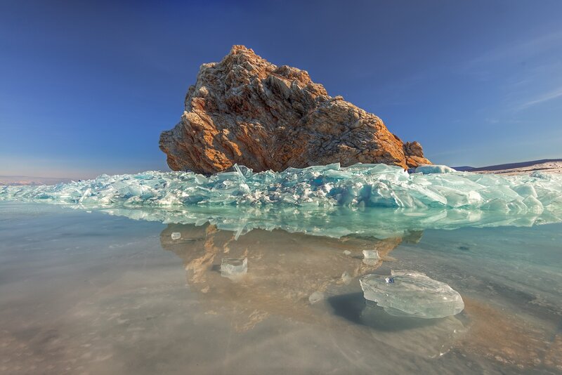 Ice-covered Rock Formation — Blue
