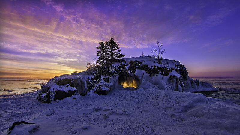 Ice-covered Rock Formation — Purple