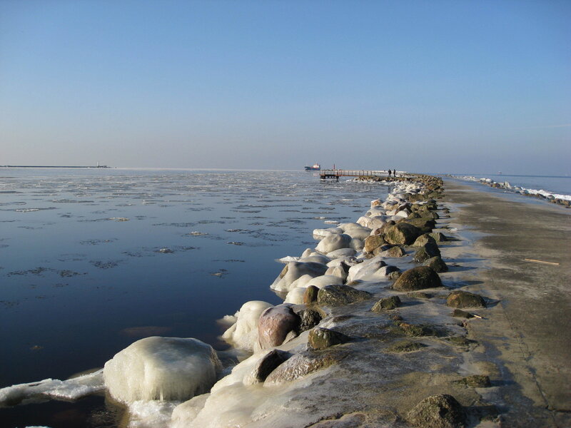 Ice-covered Rocks at Pier