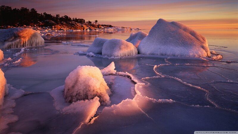Ice-covered Rocks in Water — Purple