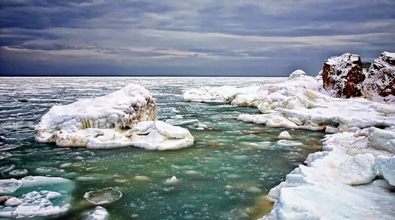 Ice-covered Rocks in Water