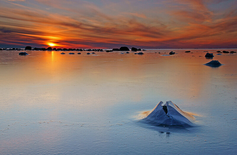 Ice-covered Sea at Sunset — Orange