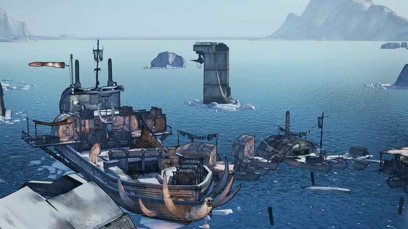 Ice-covered Ships in Harbor