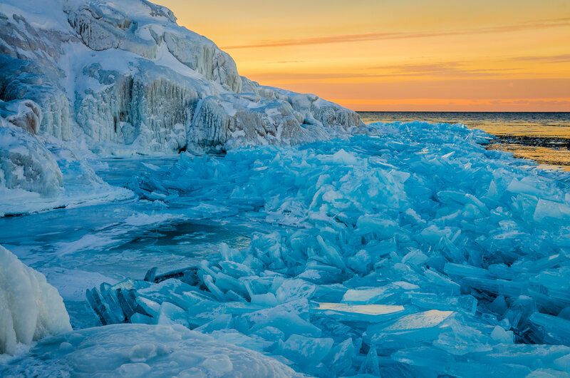 Ice-covered Shoreline — Blue, Dramatic
