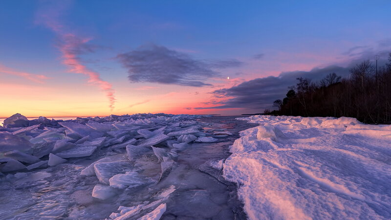Ice-covered Shoreline — Blue, Serene