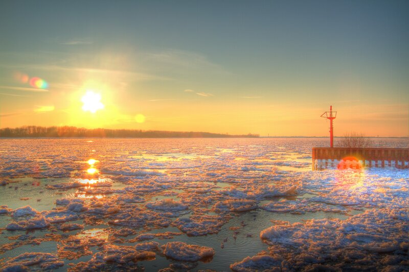 Ice-covered Water at Sunset — Yellow