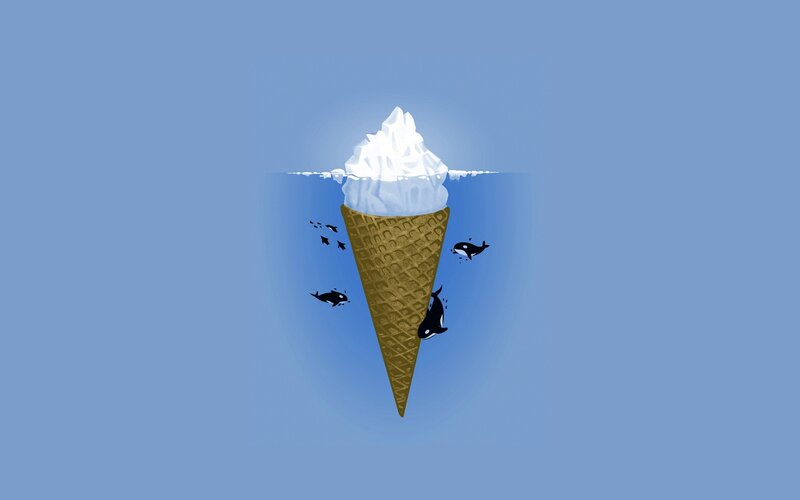 Ice Cream Cone with Whales — Blue, Calm, Illustration