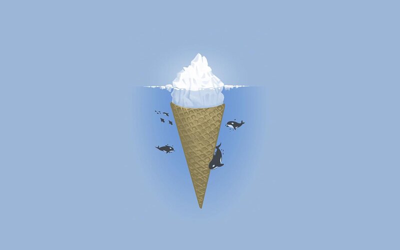 Ice Cream Cone with Whales — Blue