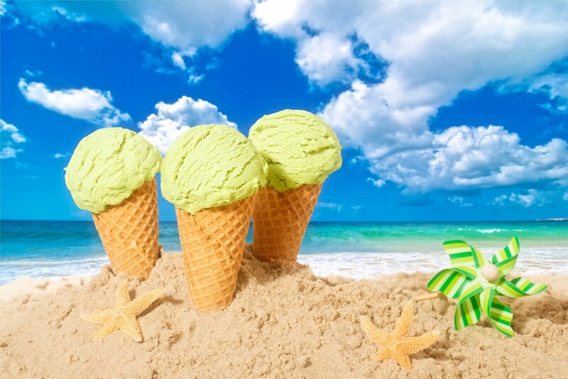 Ice Cream Cones on Beach — Blue