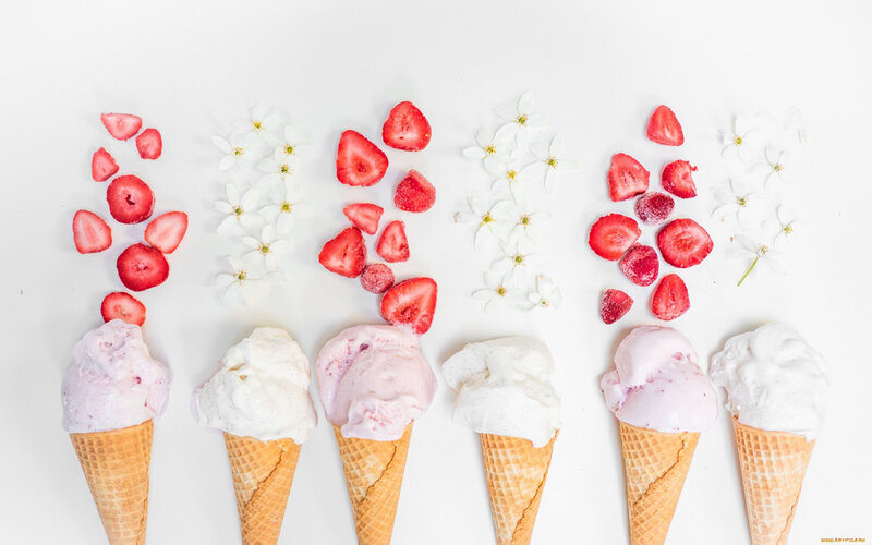 Ice Cream Cones with Fruit — White