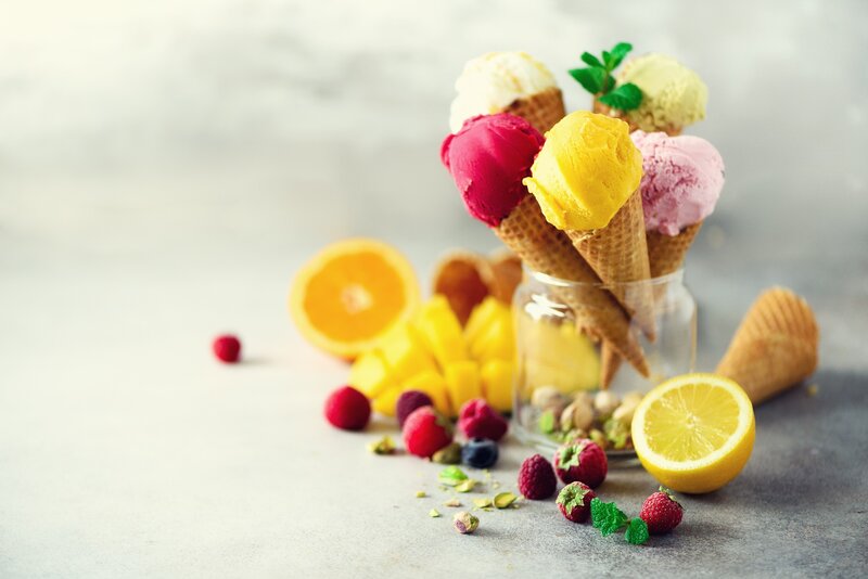 Ice Cream Cones with Fruit — Yellow