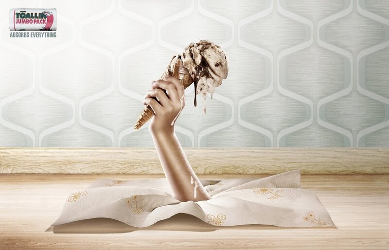 Ice cream melting on napkin