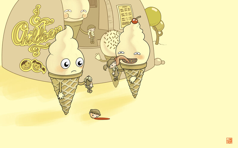 Ice cream monsters at a shop