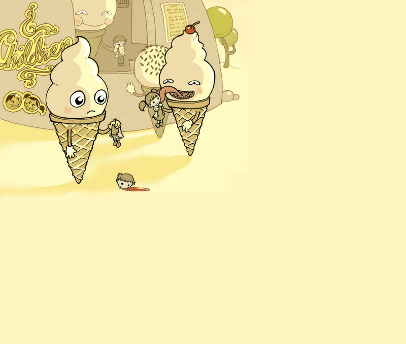 Ice cream monsters in a cartoon