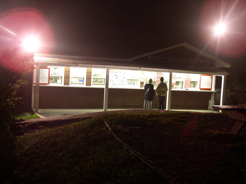 Ice cream stand at night
