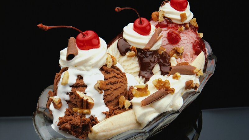 Ice Cream Sundae — White, Appetizing, Photograph, Cherry, Whipped Cream