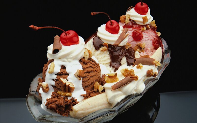 Ice Cream Sundae — White, Indulgent, Photograph, Cherry, Whipped Cream