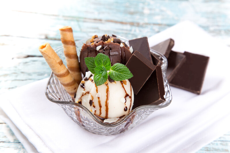 Ice Cream Sundae — White, Refreshing, Photograph, Mint Leaves