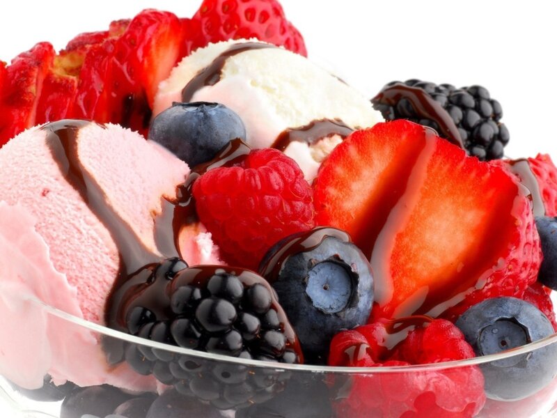 Ice Cream Sundae with Berries — Red