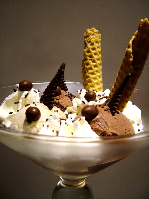 ice cream sundae with wafers