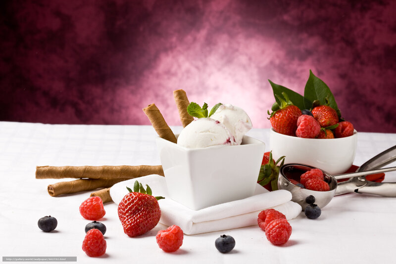 Ice Cream with Berries — White, Appetizing, Photograph, Strawberries, Raspberries, Blueberries