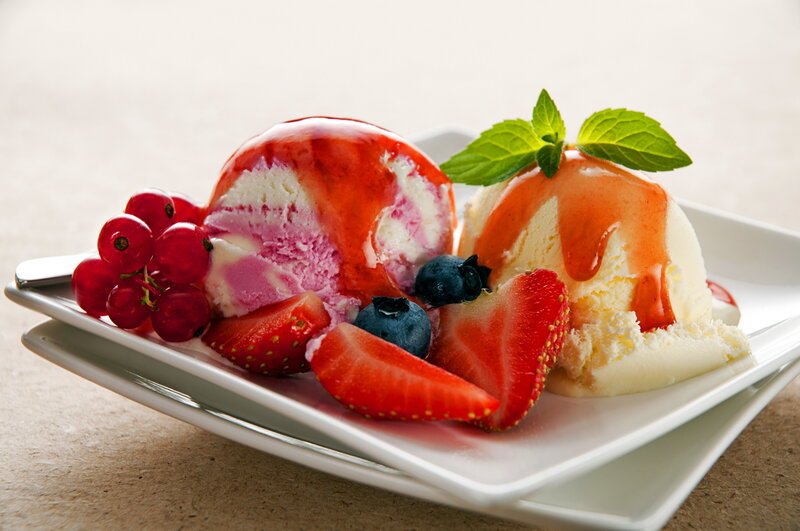 Ice Cream with Berries — White, Fresh, Photograph, Mint