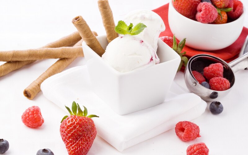 Ice Cream with Berries — White, Fresh