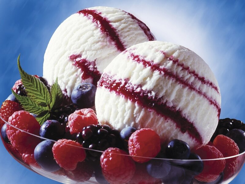 Ice Cream with Berries — White, Refreshing, Photograph, Scoops