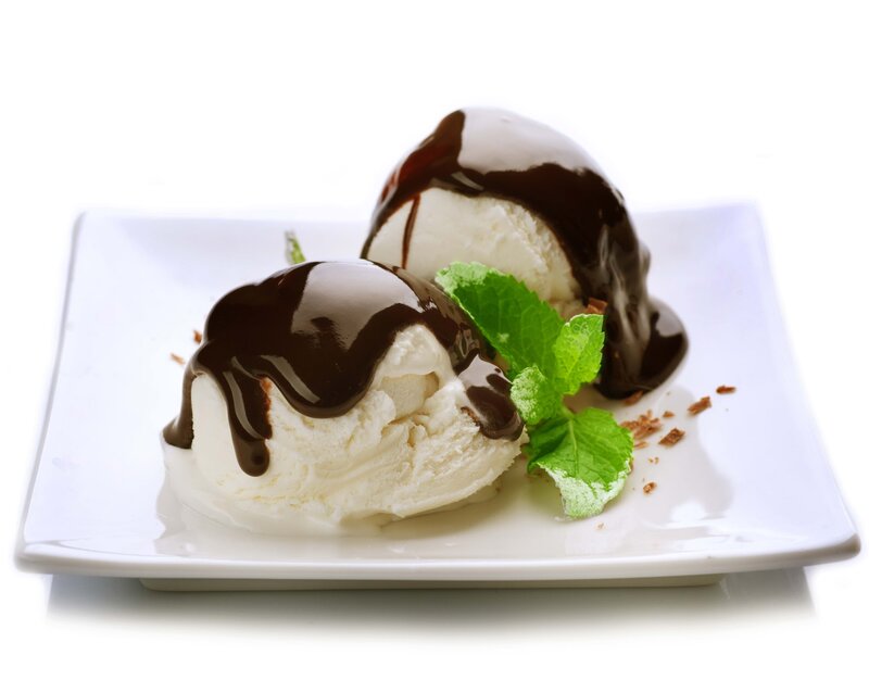 Ice Cream with Chocolate Sauce — White, Appetizing