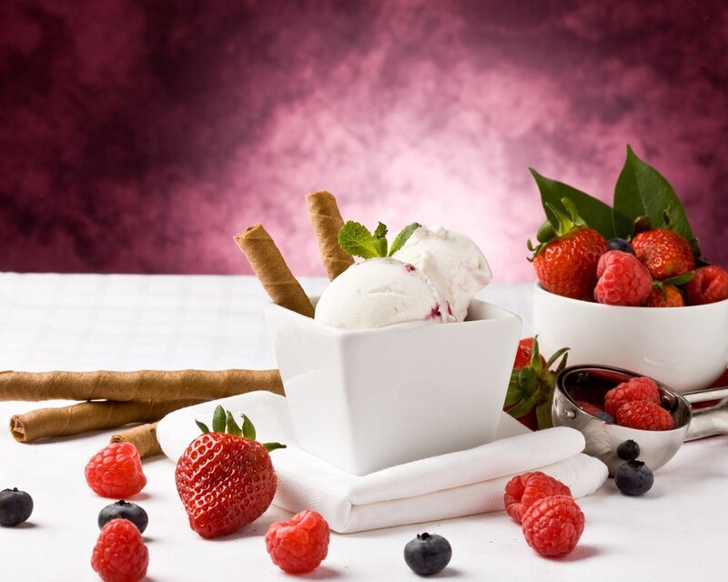 ice cream with fresh berries