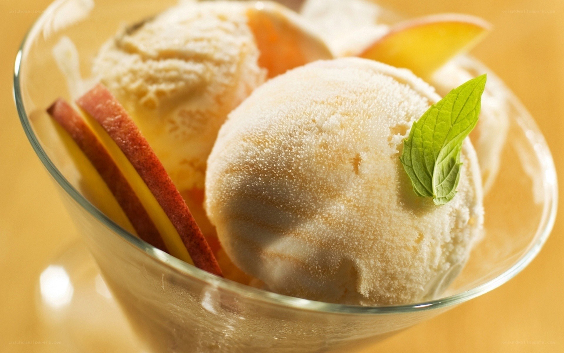 ice cream with fruit and mint
