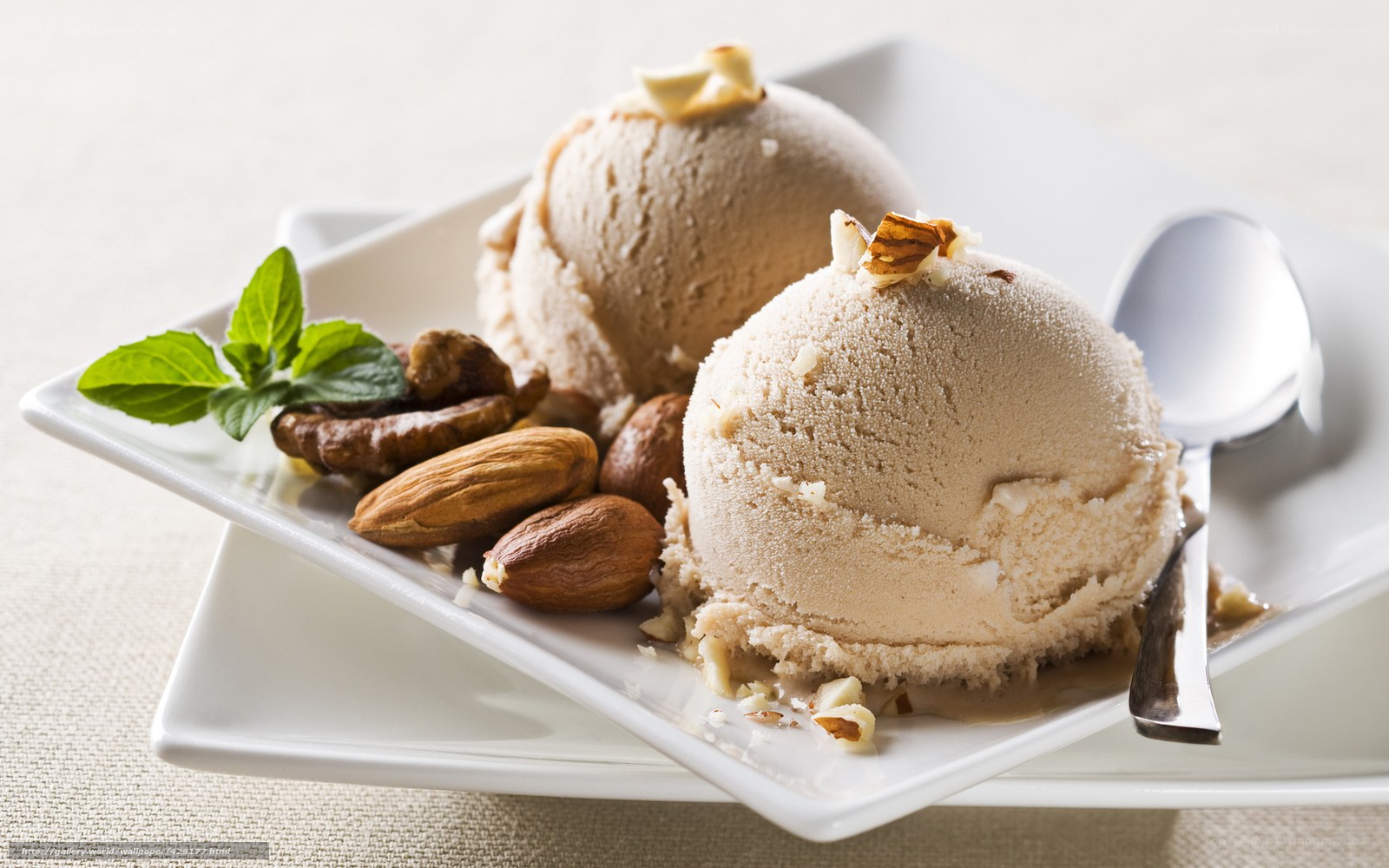 ice cream with nuts and mint