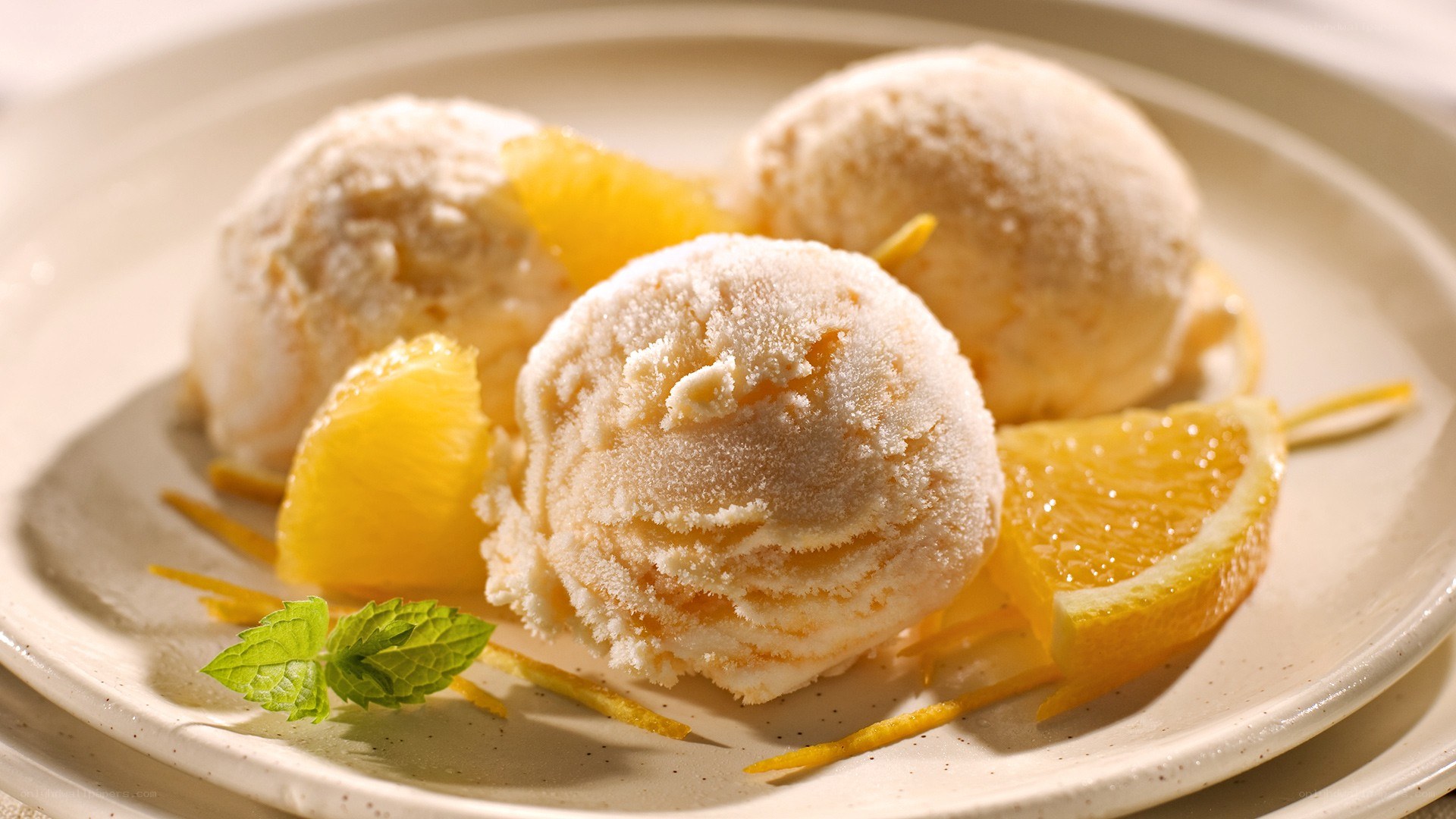 ice cream with orange and mint