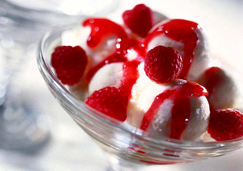 Ice Cream with Raspberries — White, Appetizing