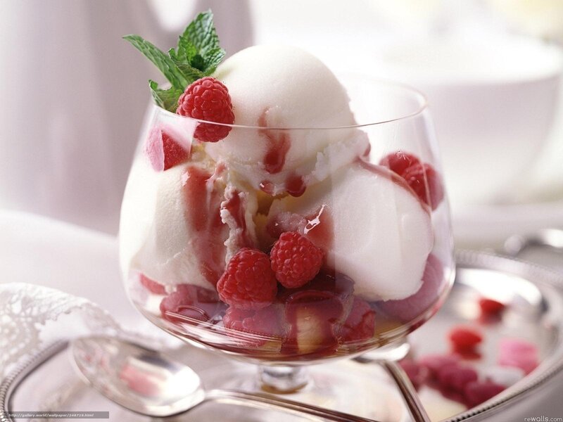 Ice Cream with Raspberries — White, Delicate, Photograph