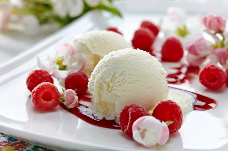 Ice Cream with Raspberries — White, Delicate, Spring