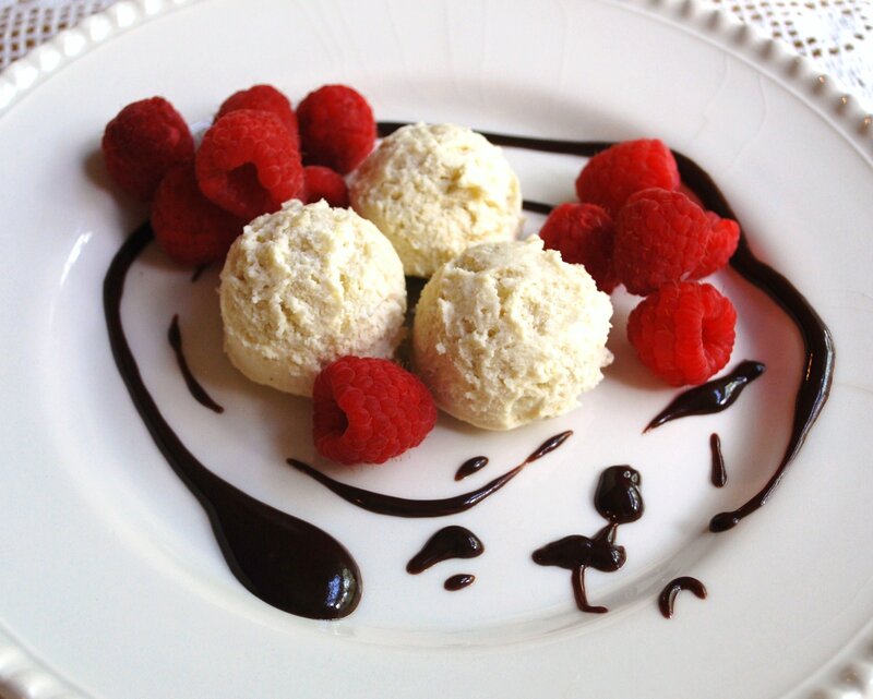Ice Cream with Raspberries — White, Delicate