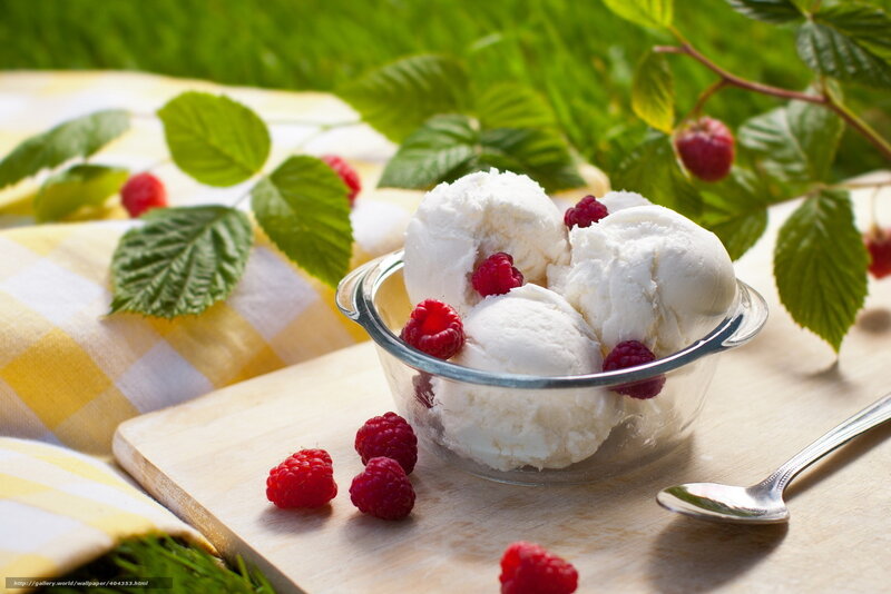 Ice Cream with Raspberries — White, Fresh, Summer